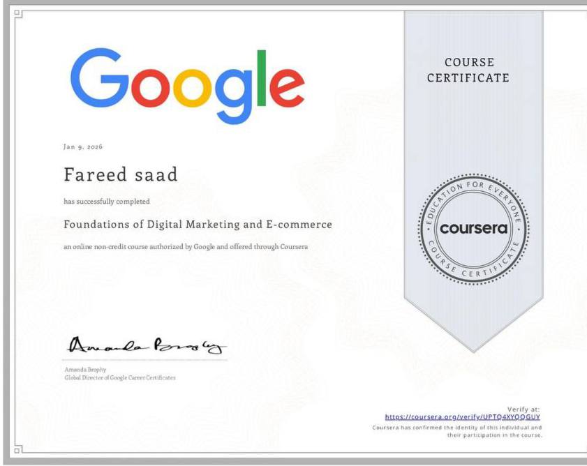 Foundations of Digital Marketing & E-commerce — Google · Coursera